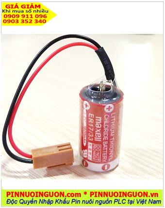 Maxell ER17/33 (Zắc nâu JAE), Pin nuôi nguồn Maxell ER17/33 dòng Lithium Thionyl Chloride 3.6v 2/3A 1600mAh
